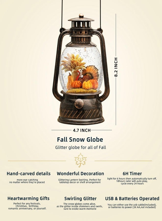 PEATOP Fall Decor Snow Globe,Thanksgiving Lighted with 6H Timer Snow Globe Lantern, Fall Decorations for Home Pumpkin Turkey Glitter Snow Globe Autumn Scene Thanksgiving Decoration for Home - Image 5