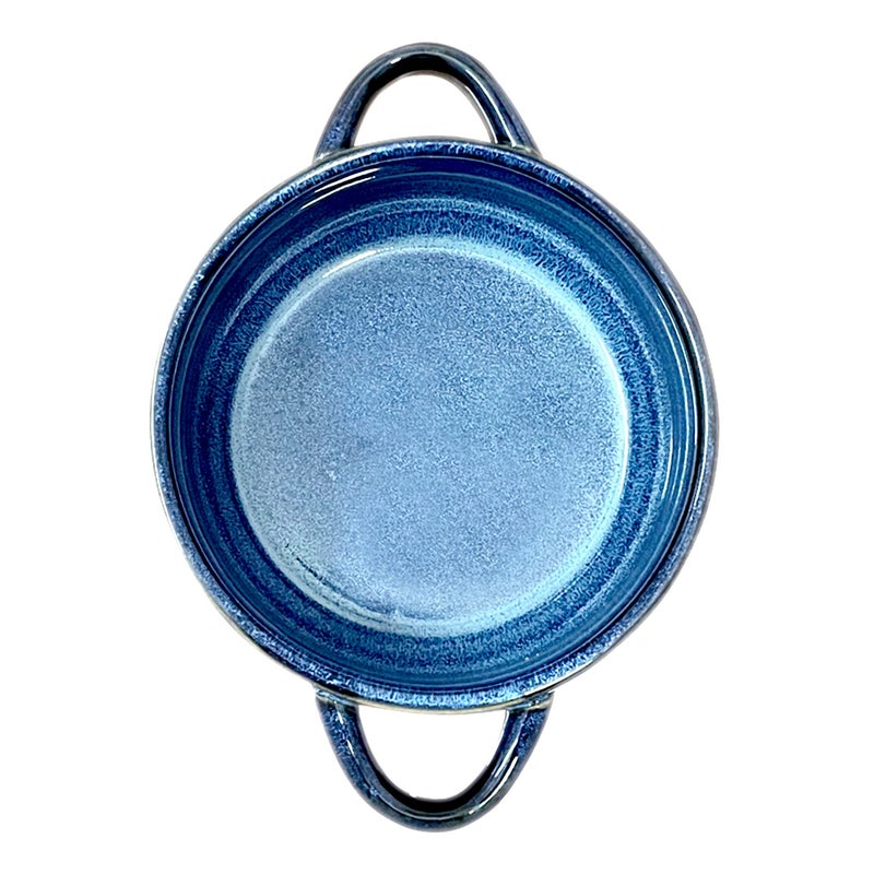 Lemon Tree Ceramic Stoneware Double Handle Small Serving Bowl for Starters and Snacks | Microwave and Dishwasher Safe (500ML, Set of 1) Blue - Image 2