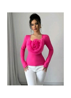 SHEIN Raffinéa Solid Color Square Neck Elegant Romantic Rose Embellished Fitted Comfortable Women Long Sleeve T-Shirt - pzsku/Z859810941C8EC673E889Z/45/_/1740231707/053f3bf2-5eeb-42a3-b8da-b0384390fb02