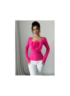 SHEIN Raffinéa Solid Color Square Neck Elegant Romantic Rose Embellished Fitted Comfortable Women Long Sleeve T-Shirt - pzsku/Z859810941C8EC673E889Z/45/_/1740231732/00902a89-33ae-486b-9606-45463131488e