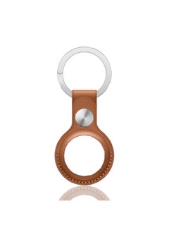 Genuine Top Layer Cowhide Protective Cover For Apple AirTag Tracker Keychain Anti-Loss Device Luxury Leather Phone Case-Color:Brown-Double Open Classic Keychain