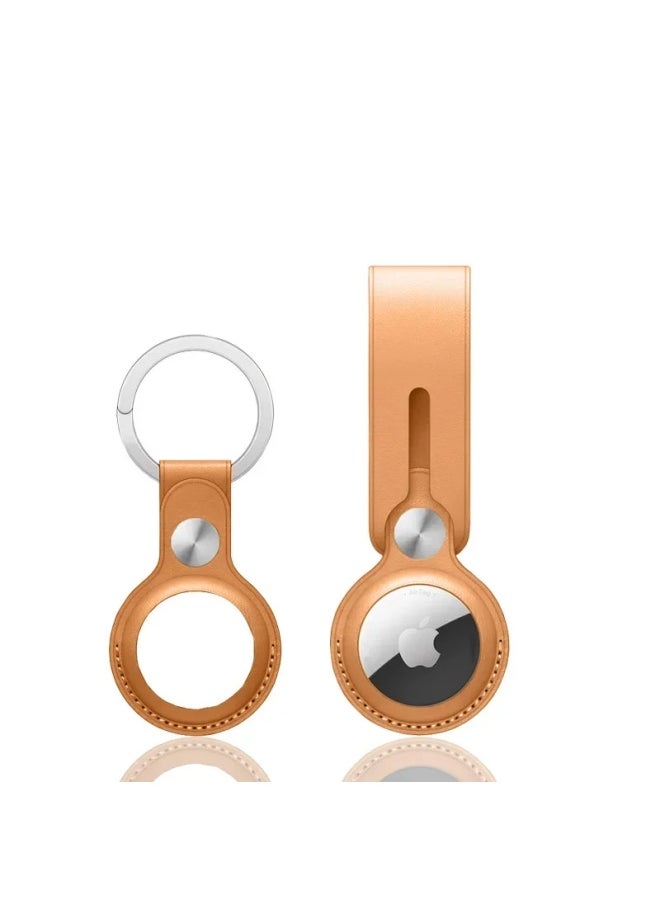 Generic - Genuine Top Layer Cowhide Protective Cover For Apple AirTag Tracker Keychain Anti-Loss Device Luxury Leather Phone Case-Color:Brown-Double Open Classic Keychain - Image 1