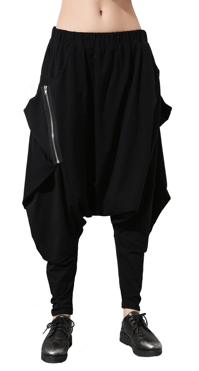 ellazhu Women's Black Unique Design Pocketed Harem Hippie Hip-Hop Pants GY1054 - Image 1