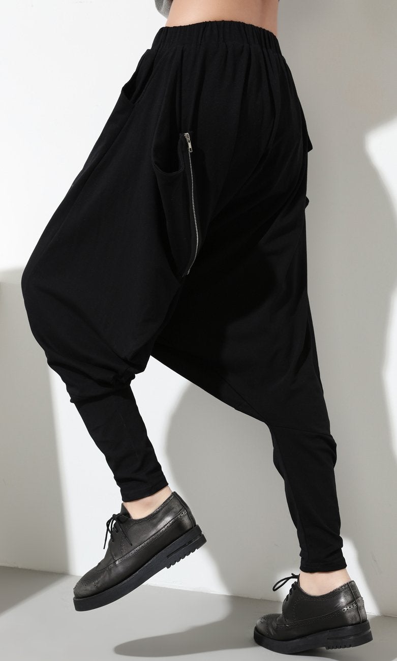 ellazhu Women's Black Unique Design Pocketed Harem Hippie Hip-Hop Pants GY1054 - Image 3