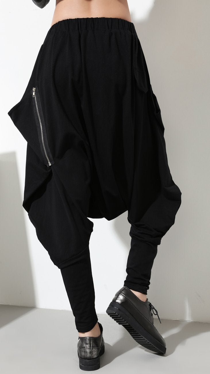ellazhu Women's Black Unique Design Pocketed Harem Hippie Hip-Hop Pants GY1054 - Image 2