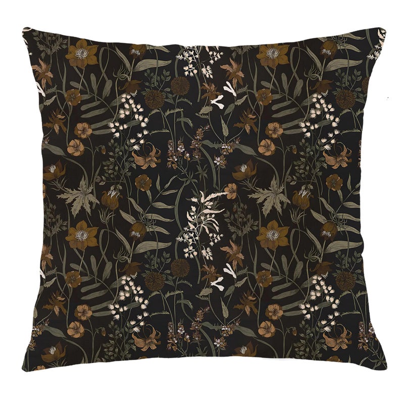 Nipil Moody Vintage Floral Botanical Pillow Covers 18x18, Flower Floral Room Decor, Retro Dark Cottagecore Rustic Nature Wildflower Plant Decorative Throw Pillow Covers - Image 1
