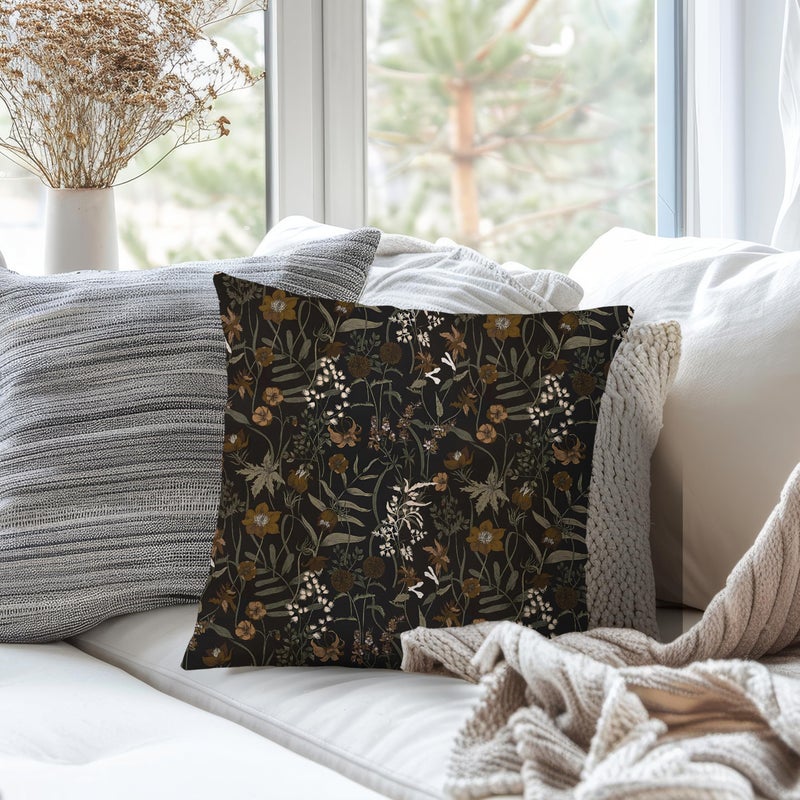 Nipil Moody Vintage Floral Botanical Pillow Covers 18x18, Flower Floral Room Decor, Retro Dark Cottagecore Rustic Nature Wildflower Plant Decorative Throw Pillow Covers - Image 3
