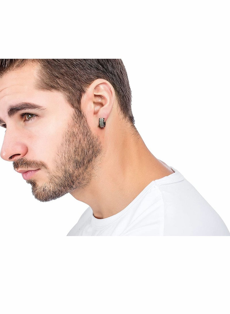 إكسفور رجالي الفولاذ المقاوم للصدأ أقراط هوب فريدة من نوعها مطعمة صغيرة ، 3 أزواج من مفاتيح فريدة من نوعها اليونانية ، الأزياء والمجوهرات الشرير الهدايا ( الفضة والذهب والأسود ، 3 أزواج ) - Image 2