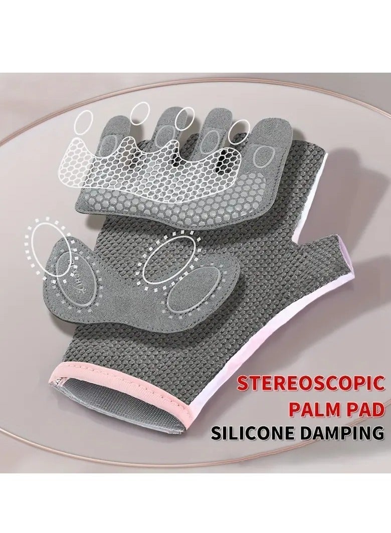 GO 1 Pair Women Workout Gloves, Non-Slip & Shock-Absorbing Half-Finger Mittens for Fitness Lifting Climbing - Palm Protector - Image 3