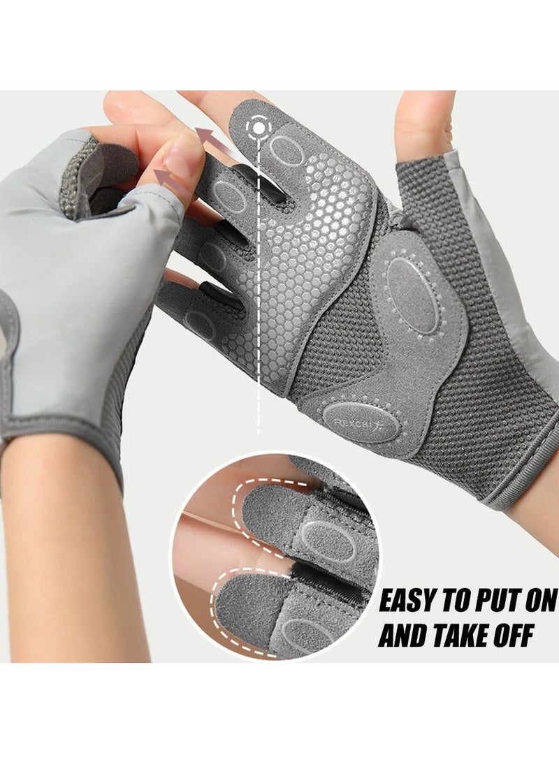 GO 1 Pair Women Workout Gloves, Non-Slip & Shock-Absorbing Half-Finger Mittens for Fitness Lifting Climbing - Palm Protector - Image 4