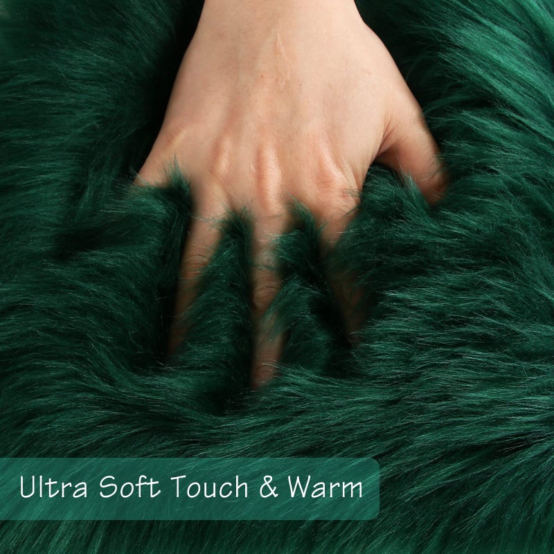 duduta Emerald Green Faux Sheepskin Runner Rug 2x6 ft, Fluffy Shag Bedroom Dorm Rug Decor Fur Couch Sofa Covers Washable - Image 4