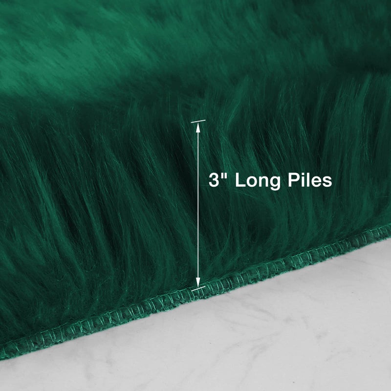 duduta Emerald Green Faux Sheepskin Runner Rug 2x6 ft, Fluffy Shag Bedroom Dorm Rug Decor Fur Couch Sofa Covers Washable - Image 2
