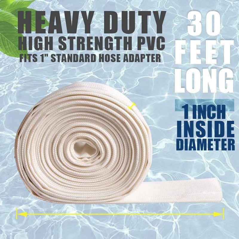 QuQuyi خرطوم غسيل حمام سباحة من PVC مقوى، قطر 1 بوصة x طول 30 قدمًا، للاستخدامات العامة في تصريف المياه، باللون الأبيض - Image 2