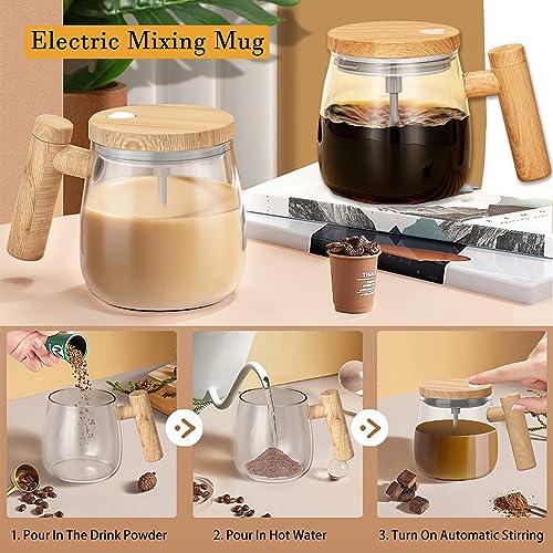 FOXNSK Self Stirring Mug, Electric Mixing Cup Self Stirring Coffee Mug High Borosilicate Glass Mixing Coffee Mug Rotating Home Office Travel Stirring Cup Suitable for Coffee/Milk/Protein Powder - Image 3