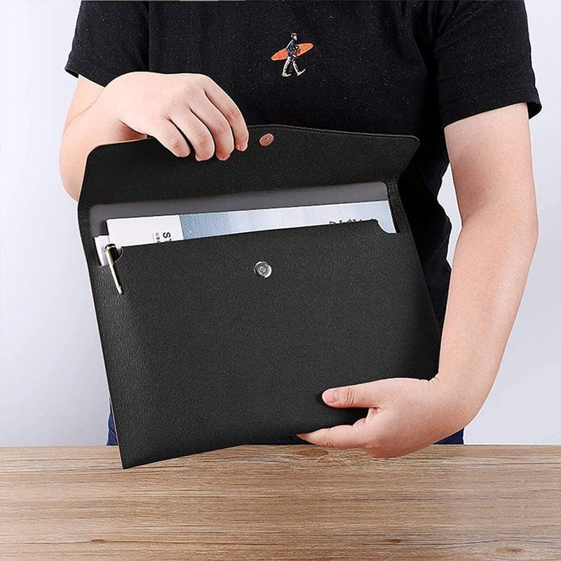 Goodern PU Leather A4 File Folder,Document Holder,Waterproof Portfolio Envelope Folder Case with Snap Closure,PU Leather envelope folder,Pockets File Jacket,Envelope Flat Document Organizer-Black - Image 5