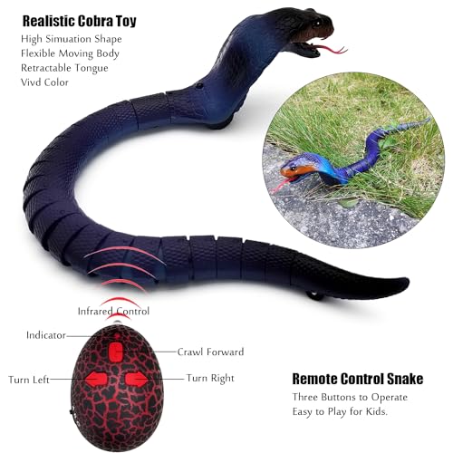 Tipmant Realistic Remote Control Snake RC Cobra Animal Toy Crawling Electric Electronic Battery Powered Honored for Kids Cat Halloween Christmas Prank Toys Birthday Gifts Blue - Image 5