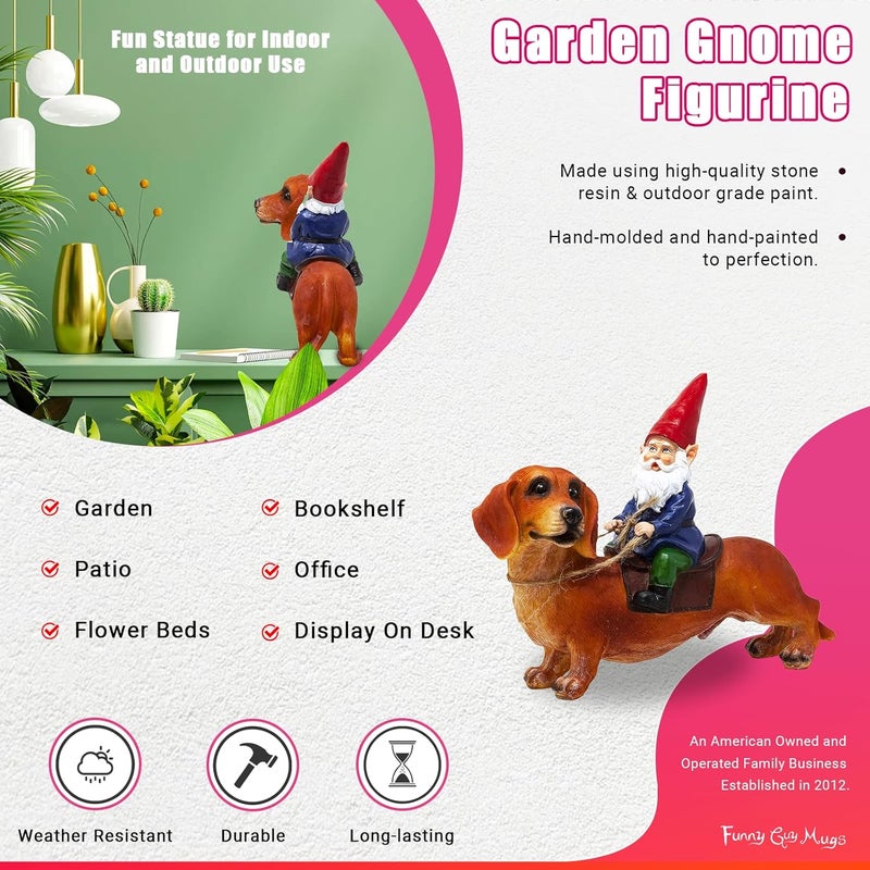 Funny Guy Mugs Gnome and a Dachshund Garden Gnome Statue- Indoor/Outdoor Garden Gnome Sculpture for Patio, Yard or Lawn - Image 3