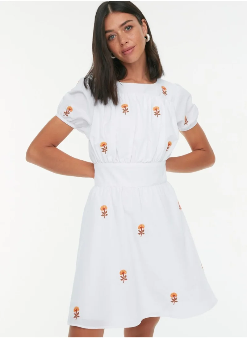 trendyol Puff Sleeve Embroidered Dress