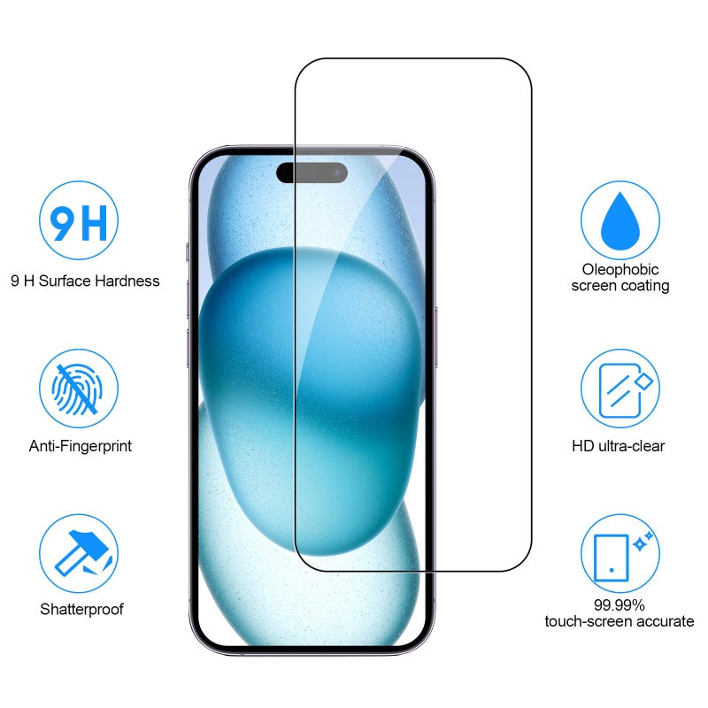 SIBEITU 3 Pack Screen Protector for iPhone 15 Plus with 3 Pack Camera Lens Tempered Glass Protector, 6.7 Inch HD Clear 9H Hardness Full Coverage, Scratch Resistent, Easy Installation, Bubbles Free - Image 2