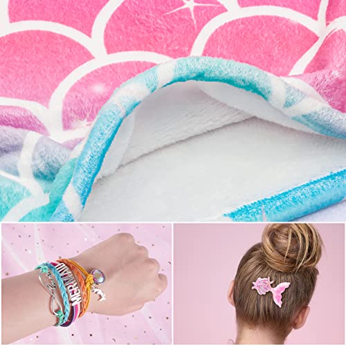 WERNNSAI Mermaid Tail Blanket - Wearable Mermaid Soft Blanket with Hairpin and Bracelet for Girls Kids Rainbow Soft Flannel Snuggle Blanket 55’’ x 24’’ Gift for Birthday Christmas - Image 3