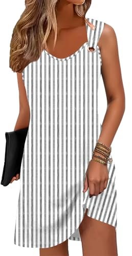 ETCYY Summer Dresses for Women 2026 Vacation Beach Cover Ups Swimsuit Sleeveless Sundresses Casual Loose Tank Sun Dresses,Striped Gray,Small - Image 1