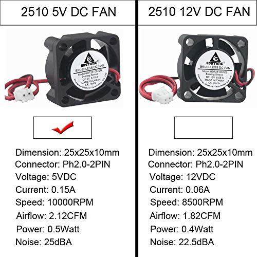 GDSTIME 25mm x 25mm x 10mm 5v Small DC Brushless Cooling Fan - Image 2