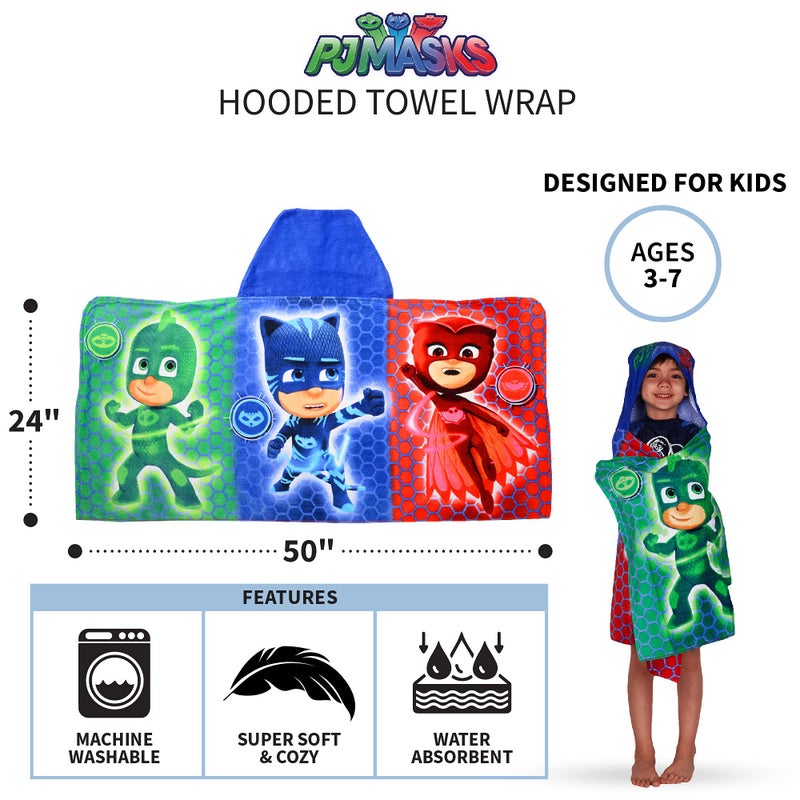 Franco PJ Masks Bath/Pool/Beach Soft Cotton Terry Hooded Towel Wrap, 24" x 50", By Franco Kids - Image 5