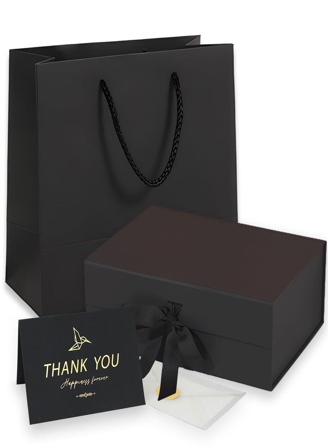 SCORYULE Medium Black Gift Box with Lid, Ribbon, Gift Bag and Greeting Card, 9.4x7x3 Inches, Magnetic Closure, Great for Birthdays, Weddings, Valentine's Day, Christmas Day - Image 1
