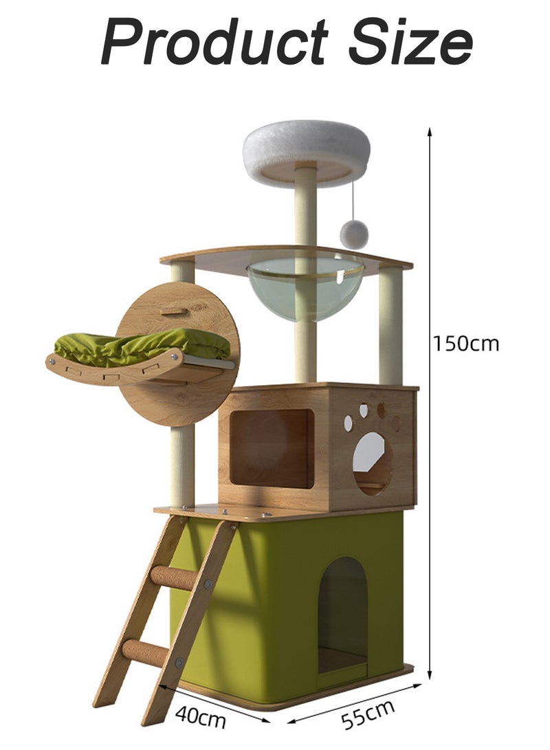 كيدل إطار تسلق خشبي للقطط الأليفة، شجرة لعب للقطط مع بيت للقطط، منصة قفز للقطط، شحذ مخالب، عمود خدش للقطط 40*55*150 سم - Image 2