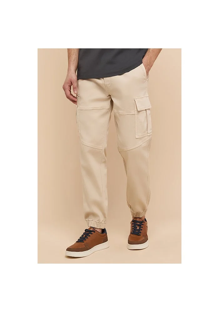 R&b Solid Cargo Jeans with Button Closure