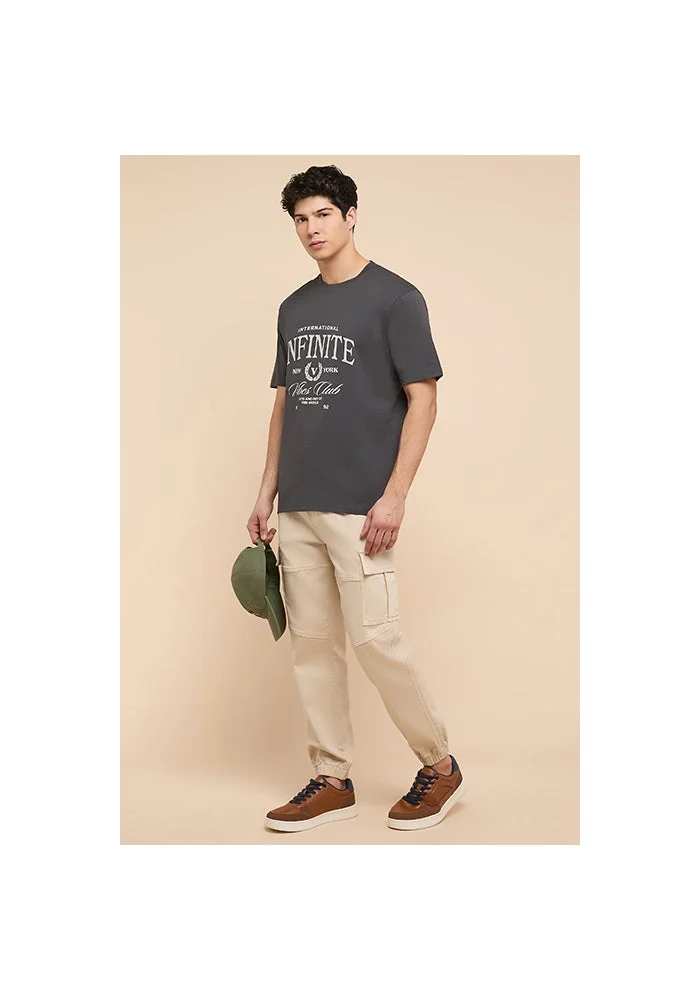 R&b Solid Cargo Jeans with Button Closure
