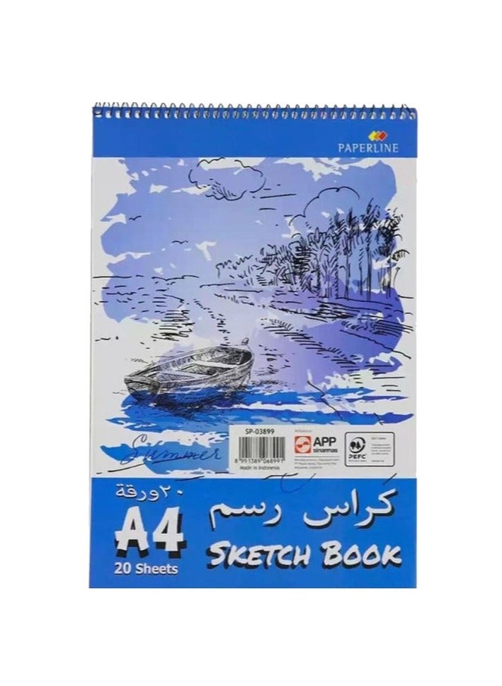 paperline Plain Sketch Book, 12 x 20 Sheets, A4 Size, Blue - Image 1
