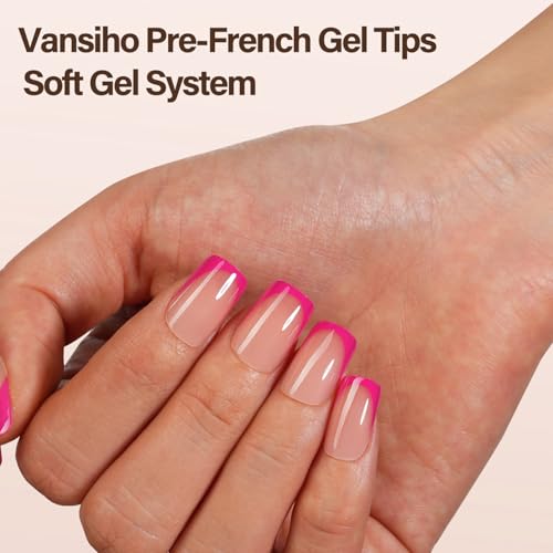 VANSIHO 150Pcs French Gel Nail Tips Vansiho Short Square Nail Tips Pink PreFrench Tips Press on Nails Soak Off Soft Gel Acrylic Fake Nails for Nail Art DIY 15 Sizes - Image 3
