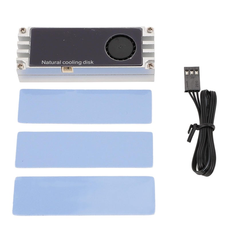 مبرد M2 SSD مع عرض درجة الحرارة، وسائد حرارية مزدوجة، وشرائح تبريد من الألومنيوم لـ NVMe مقاس 2280 باللون الفضي - Image 2