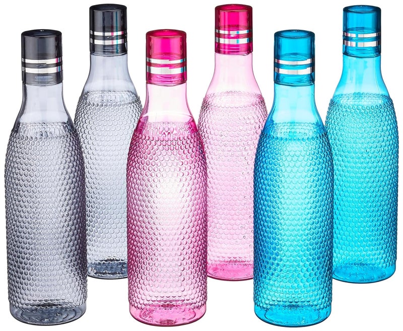 Homeor Unbreakable Plastic Water Bottle I Leak Proof I BPA Free Food Grade Fridge Water Bottle I Ideal for Gym, Office, Home, Travel, College, Easy to Clean, 1 Litre Each, Set of 6, Assorted - Image 1