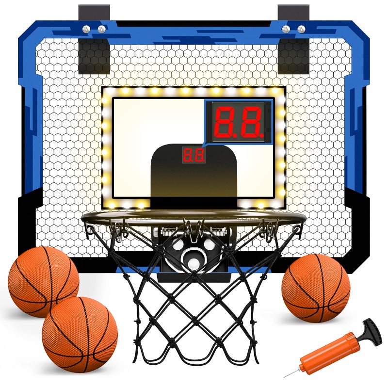 QDRAGON Mini Basketball Hoop with ScoreboardLED Light Glow in The Dark Over The Door Basketball Hoop Indoor Toy Gifts for KidsAdultsBoysGirls - Image 3