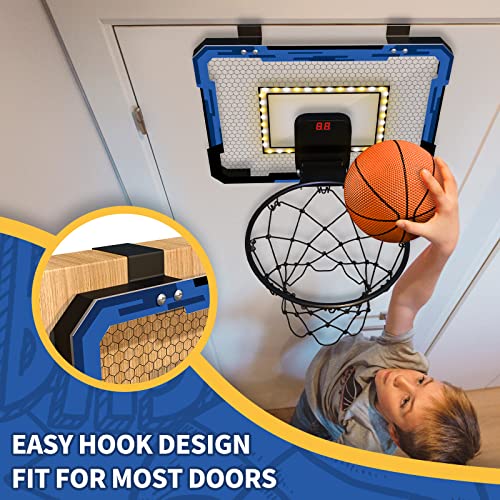 QDRAGON Mini Basketball Hoop with ScoreboardLED Light Glow in The Dark Over The Door Basketball Hoop Indoor Toy Gifts for KidsAdultsBoysGirls - Image 5