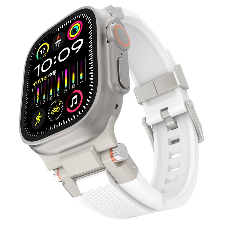 سوار ساعة ذكية سوار رياضي من السيليكون متوافق باللون أبيض قابل للتعديل مع Apple Watch 42/44/45/49mm بملاءمة قابلة للتعديل وحزام بديل - Image 1