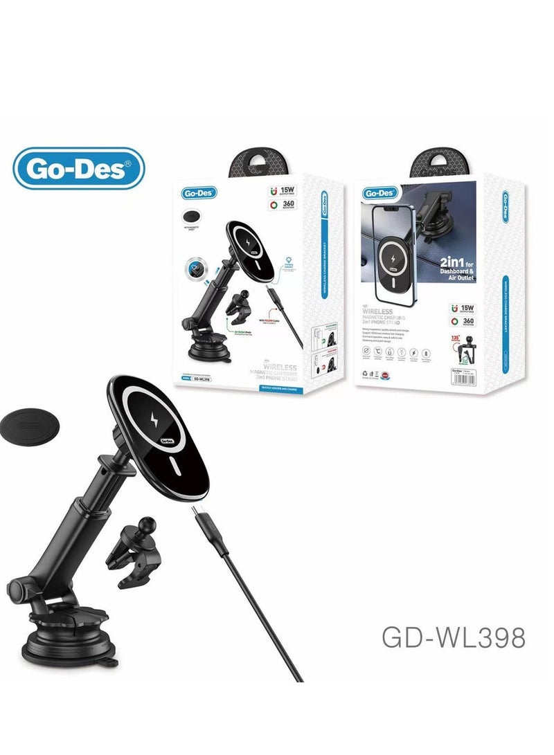 Go-des 3 in 1 Car wireless phone charger Qi Fast Charging Dashboard Win WL 398 - Image 2