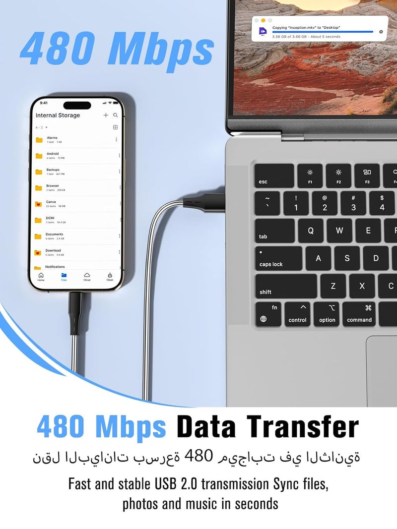 شيتيك كابل Type C، مجموعة من 3 قطع بطول 3 أمتار من مادة TPE، كابل شحن سريع ومزامنة بيانات من USB A إلى C لأجهزة Samsung Galaxy S9+/S9/S8، Note 8، Huawei P10/P9، Oneplus 2/3، Lumia، Nexus 5X/6P، Xiaomi (USB Type C) - Image 3