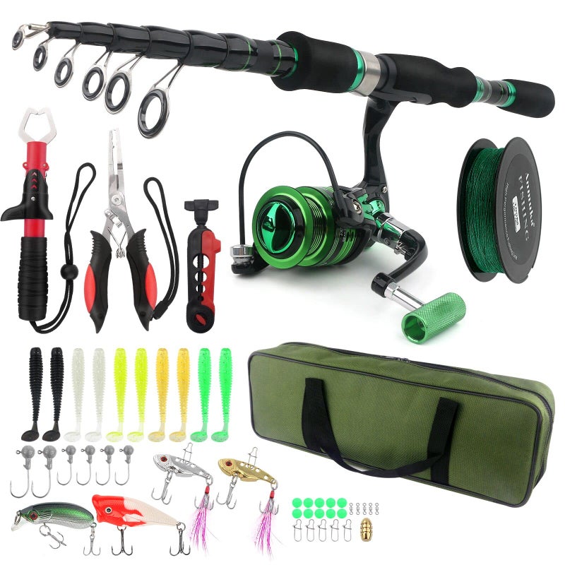 Fishing Pole Reel Combos Telescopic Fishing Rod Kit Spinning Reel Line Lure Accessories Compact Fishing Tackle Bag Lightweight Travel Fishing Gear Set for Saltwater Freshwater Fishermen Gift