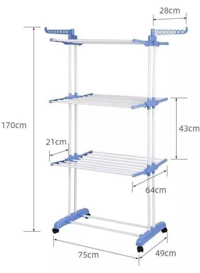 رف تجفيف ملابس قابل للطي، رف تجفيف ملابس بثلاثة أرفف، مصنوع من الفولاذ المقاوم للصدأ - Image 2
