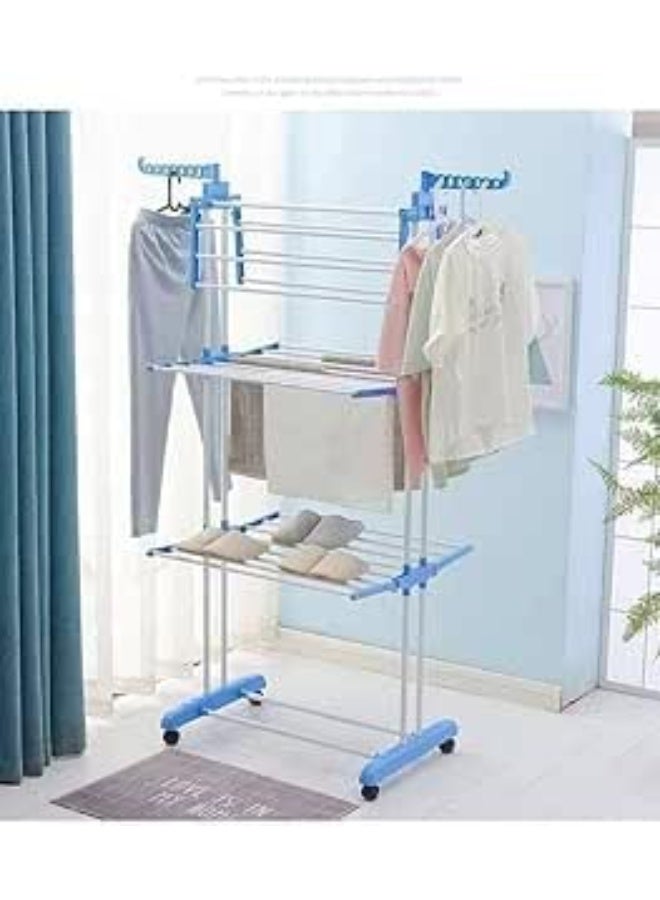 رف تجفيف ملابس قابل للطي، رف تجفيف ملابس بثلاثة أرفف، مصنوع من الفولاذ المقاوم للصدأ - Image 1
