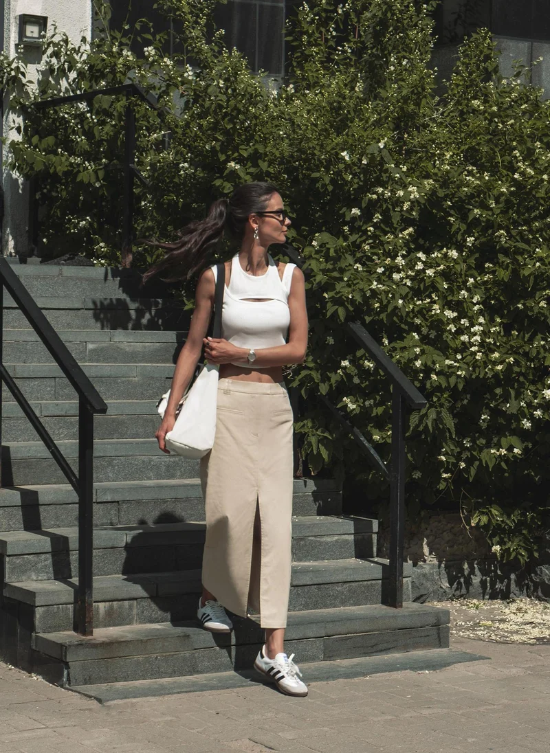 Lichi Straight maxi skirt in suiting fabric