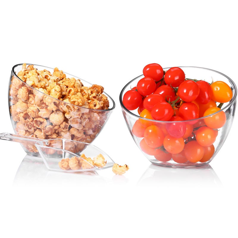 Hoolerry 8 Pcs Serving Bowls Kit Include Plastic Bowls for Parties and Popcorn Measuring Scoops Acrylic Plastic Kitchen Angled Candy Scoops for Office Canister Salad Cooking(Clear,35 oz) - Image 3