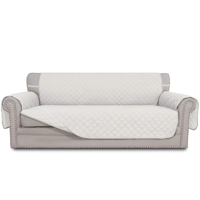 EASYGOING REVERSIBLE OVERSIZED COUCH COVER FOR 3 CUSHION COUCH SOFA COVER FOR DOGS WATER RESISTANT FURNITURE PROTECTOR COVER WITH FOAM STICKS FOR PET OVERSIZED SOFA IVORYIVORY