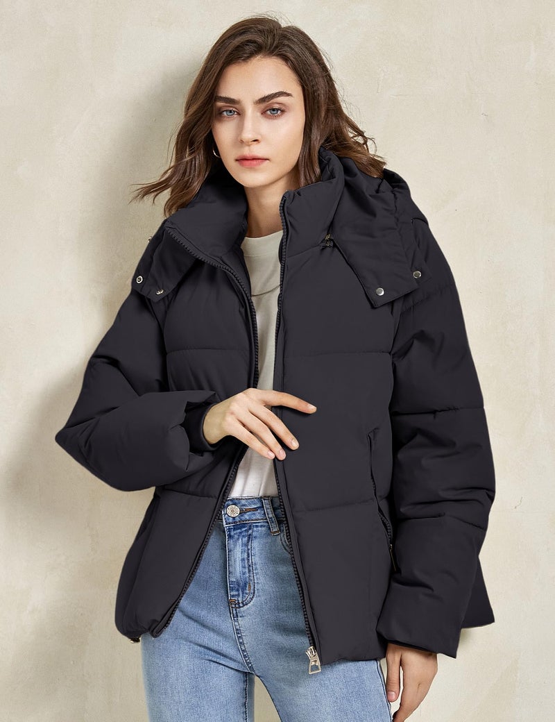 Gihuo Womens Puffer Jacket Winter Warm Coats Hooded Quilted Jackets with Removable Hood(Black-L) - Image 3