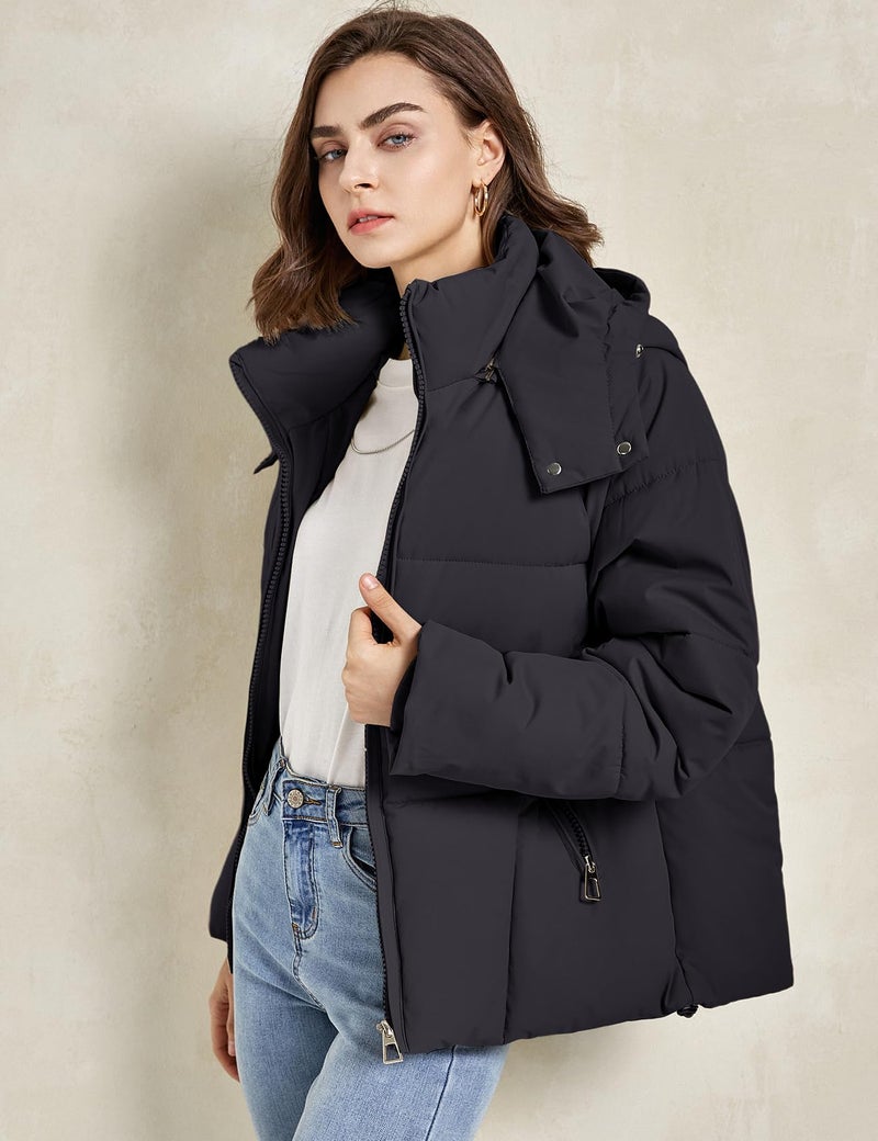 Gihuo Womens Puffer Jacket Winter Warm Coats Hooded Quilted Jackets with Removable Hood(Black-L) - Image 4