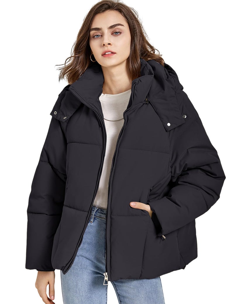 Gihuo Womens Puffer Jacket Winter Warm Coats Hooded Quilted Jackets with Removable Hood(Black-L) - Image 1