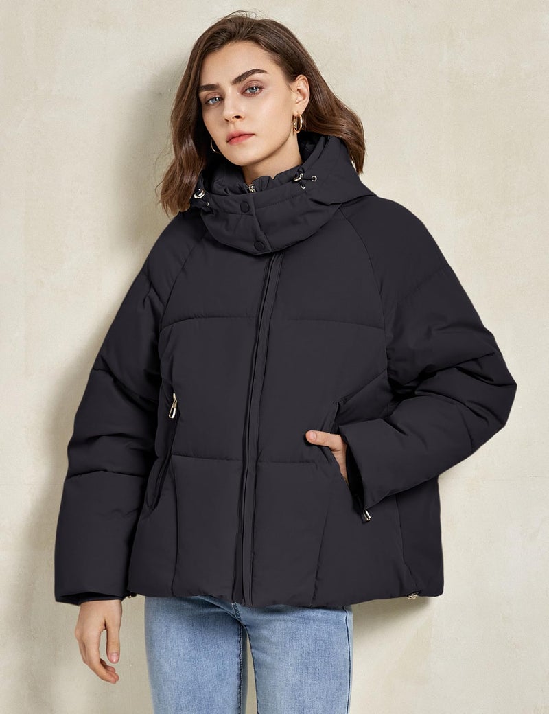 Gihuo Womens Puffer Jacket Winter Warm Coats Hooded Quilted Jackets with Removable Hood(Black-L) - Image 5
